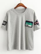 Romwe Grey Short Sleeve Patch Casual T-shirt