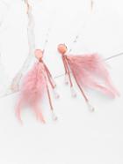 Romwe Feather And Chain Design Drop Earrings