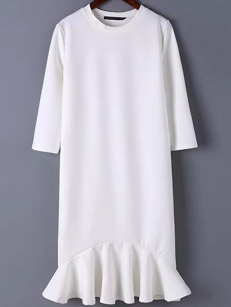 Romwe Flounce Hem White Dress
