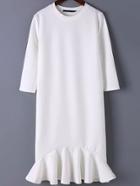 Romwe Flounce Hem White Dress