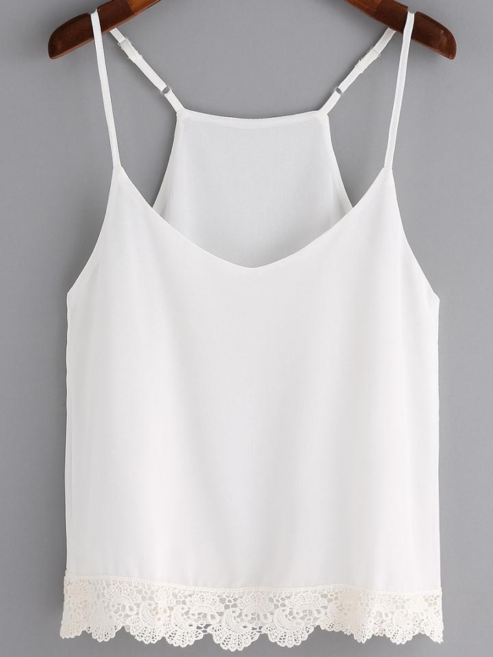 Romwe White Spaghetti Strap Chiffon Cami Top