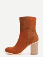 Romwe Brown Pointed Toe Chunky Heel Short Boots