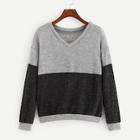 Romwe Cut And Sew V Neck Jumper