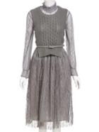 Romwe Cable Knit Sleeveless Crop Grey Sweater With Lace Dress