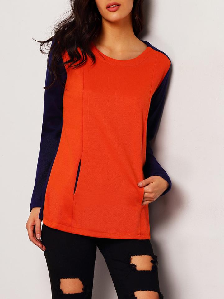 Romwe Women Color-block Sweatshirt With Pockets
