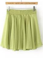 Romwe Green Elastic Waist Pleated Chiffon Skirt