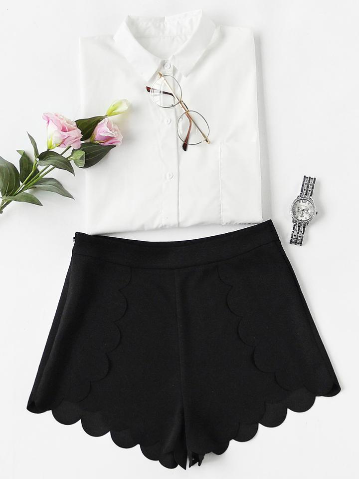 Romwe Scallop Edge Tailored Wrap Shorts
