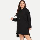 Romwe Plus High Low Split Side Hooded Dress