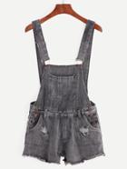 Romwe Dark Grey Ripped Denim Overalls