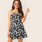 Romwe Allover Floral Print Fit & Flare Cami Dress