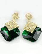 Romwe Green Gemstone Gold Diamond Earrings