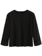 Romwe Black Plain Cuffed T-shirt