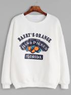 Romwe White Orange And Letter Print Sweatshirt