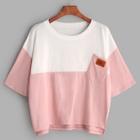 Romwe Cut And Sew Pocket Front Dip Hem T-shirt