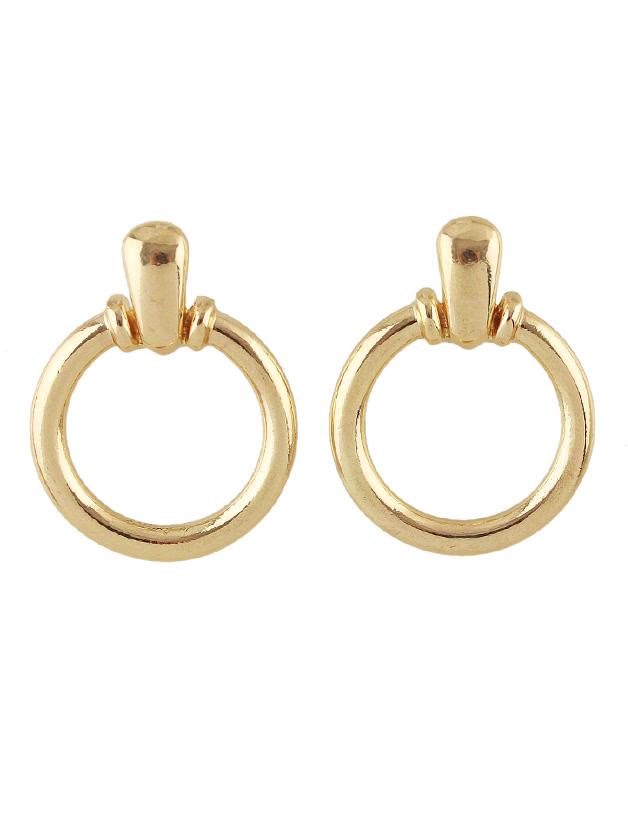 Romwe Gold Simple Circular Earrings For Women