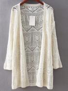 Romwe Beige Hollow Plain Long Cardigan