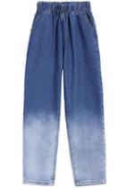 Romwe Pockets Elastic Waist Ombre Denim Pant