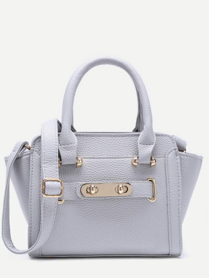 Romwe Grey Pu Shoulder Bag With Adjustable Strap