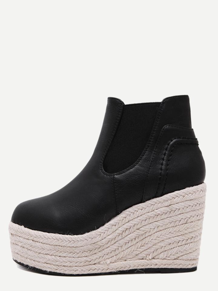 Romwe Black Pu Espadrille Wedge Heel Ankle Boots