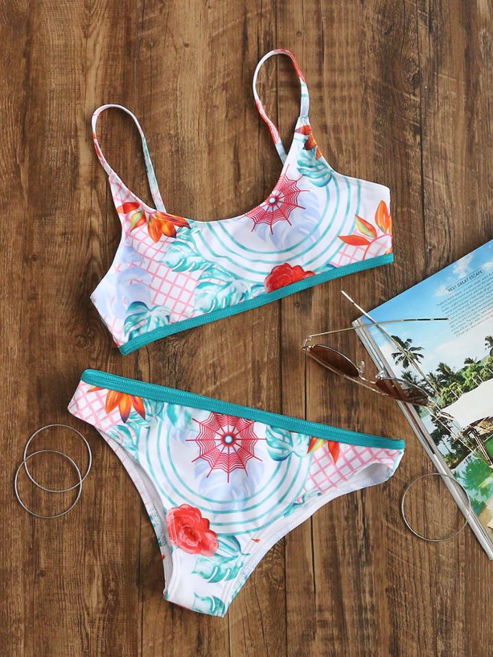Romwe Multicolor Printed Sexy Bikini Set