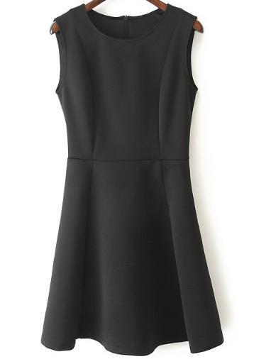 Romwe Black Sleeveless Slim Ruffle Dress