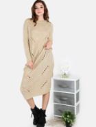 Romwe Frayed Knit Sweater Dress Taupe