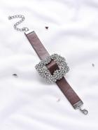 Romwe Rhinestone Design Faux Leather Bracelet