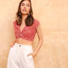 Romwe Twist Front Dalmatian Print Crop Top