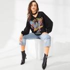 Romwe Mixed Print Choker Neck Bishop Sleeve Pullover