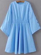 Romwe Blue Button Sleeve Loose A Line Dress
