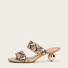 Romwe Snakeskin Print Chunky Mules