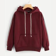 Romwe Striped Tape Side Pocket Detail Hoodie