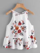 Romwe Keyhole Tie Back Ruffle Hem Halter Top