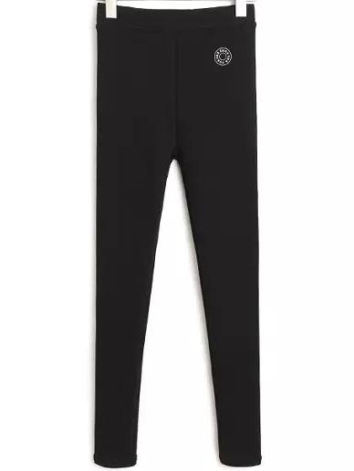 Romwe Elastic Waist Letter Print Black Leggings