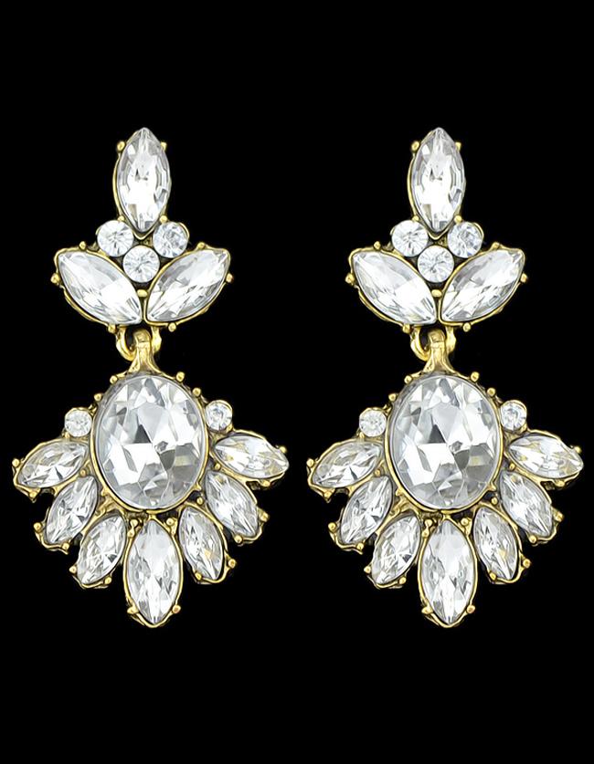 Romwe Chandelier Style White Rhinestone Women Stone Earrings