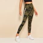 Romwe Wide Waist Striped Tape Side Camo Leggings