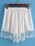 Romwe Elastic Waist With Tassel Lace White Shorts