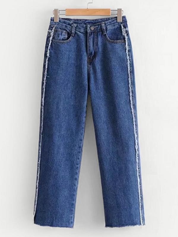 Romwe Raw Trim Boyfriend Jeans