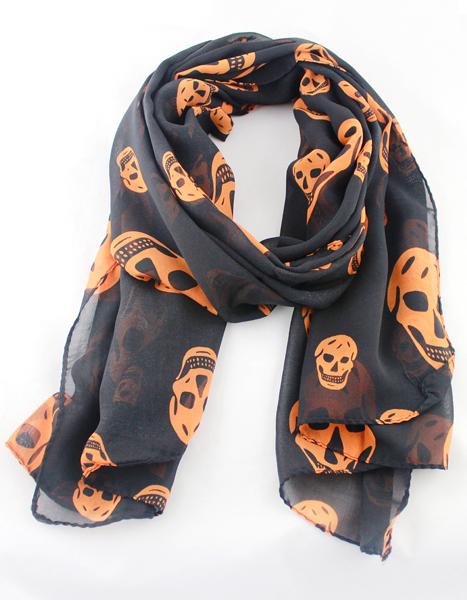 Romwe Black Fashion Yellow Skull Print Scarves