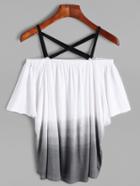 Romwe Ombre Contrast Strap Cold Shoulder T-shirt