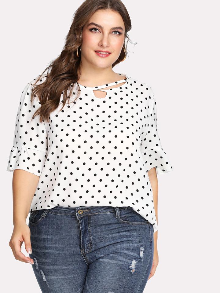 Romwe Ruffle Sleeve Spot Blouse