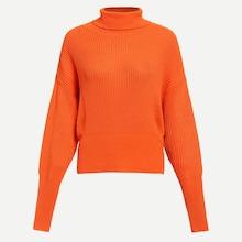 Romwe Neon Orange High Neck Gigot Sleeve Jumper