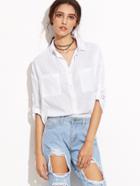 Romwe White Ribbed High Low Shirt With Pockets