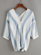 Romwe Vertical Striped Double V-neck Blouse