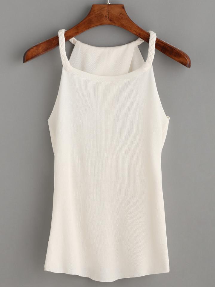 Romwe White Halter Knit Top