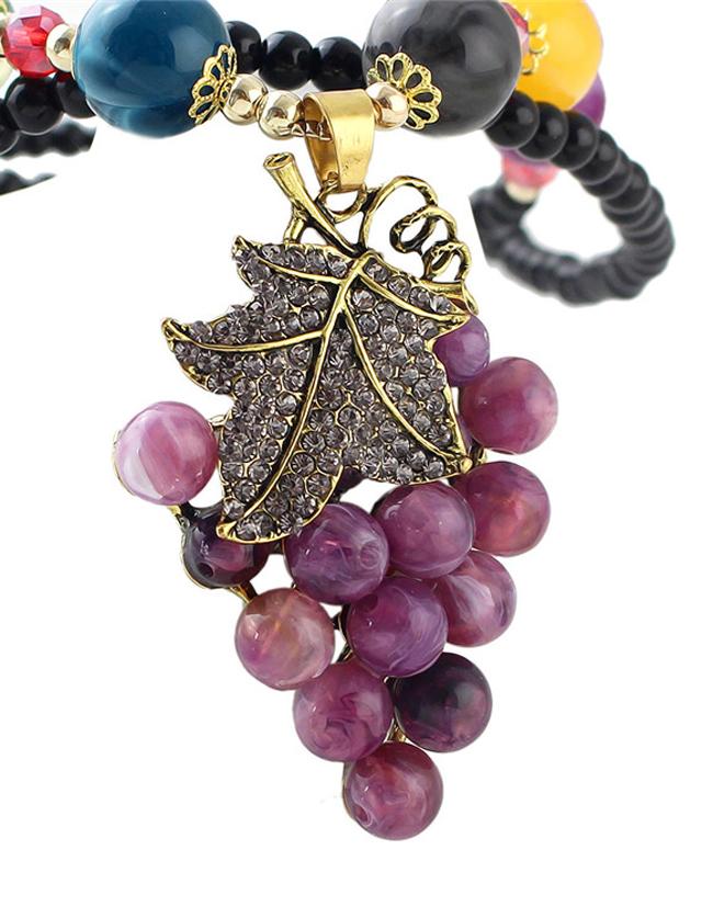 Romwe Grape Shape Long Beads Necklace