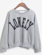 Romwe Lonely Print Crop Grey Sweatshirt