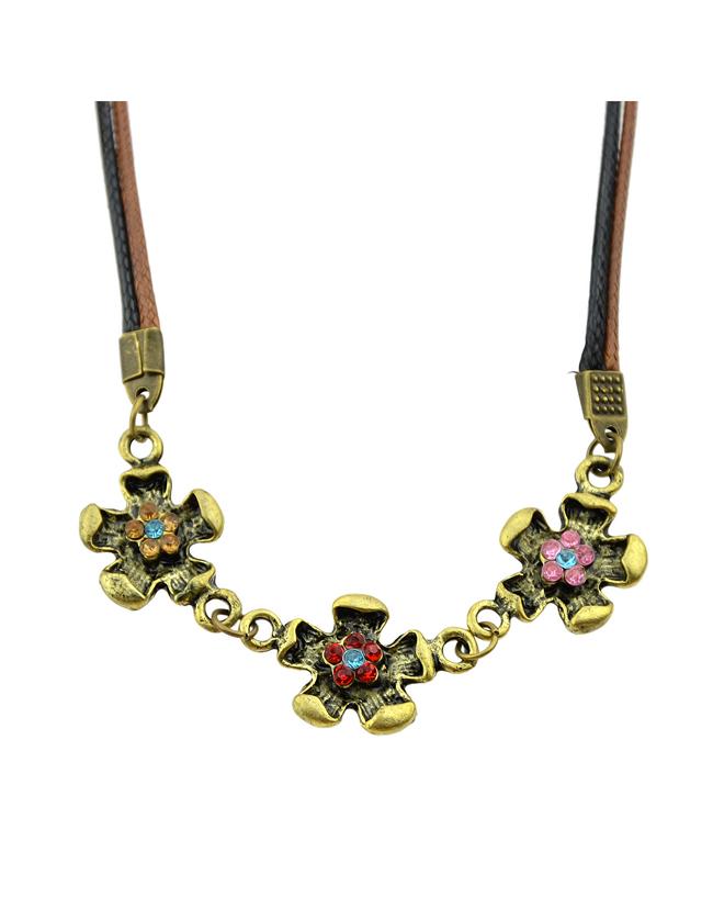 Romwe Vintage Rhinestone Flower Necklace For Women