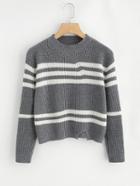 Romwe Split Hem Striped Sweater
