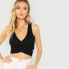 Romwe Ribbed Knit Tie Crop Top